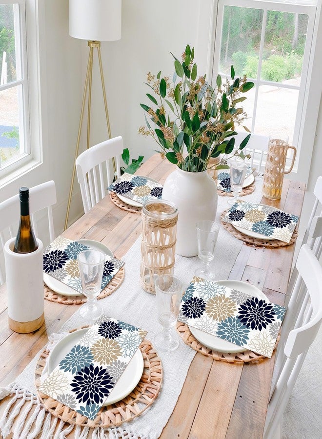 IANFEPH 100 Pack Fall Dahlia Paper Napkins 3 Ply Disposable Bathroom Guest Hand Towels 4.3 x 7.9 Inch Blue Grey Vintage Floral Napkin for Wedding Birthday Party Supplies - Image 5